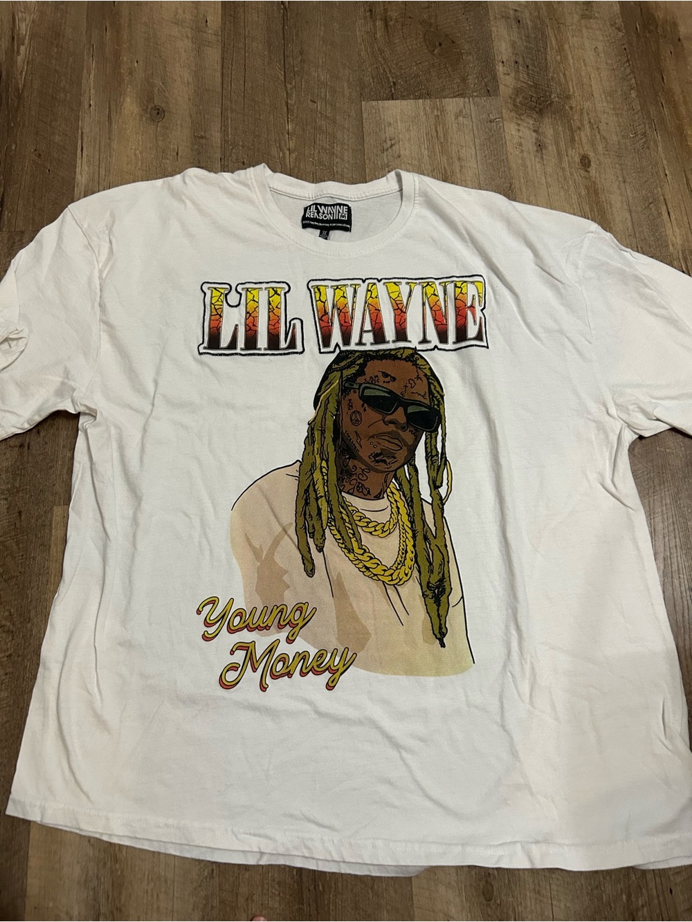 Reason White Graphic Tee with Multicolor Lil Wayne Print